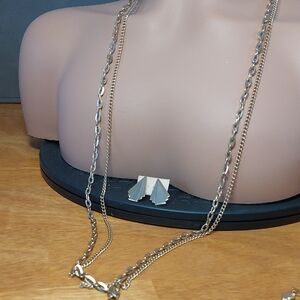 40" Goldtone Long Double Chain Necklace Vintage Bonus Earrings